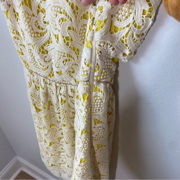 Anthropologie Greylin Valencia Lace Fit and Flare Yellow and White Cotton Dress - Picture 8 of 12